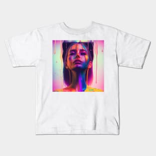 Waking Up on the Right Side of Bed - Emotionally Fluid Collection - Psychedelic Paint Drip Portraits Kids T-Shirt